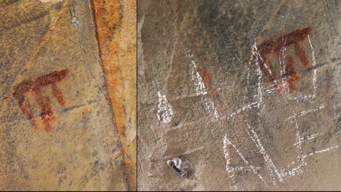 La pintura de la cueva del Bandolero antes del ataque (izquierda) y después.